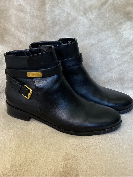 Lauren Ralph Lauren Shoes - Lauren Ralph Lauren Black Leather Borgia Ankle Boots with Gold Buckle Size 7.5B